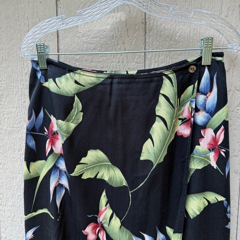 Tommy Bahama Women's Floral Maxi Skirt Black Hawaiian Tropical Long Wrap 10 - Picture 2 of 6